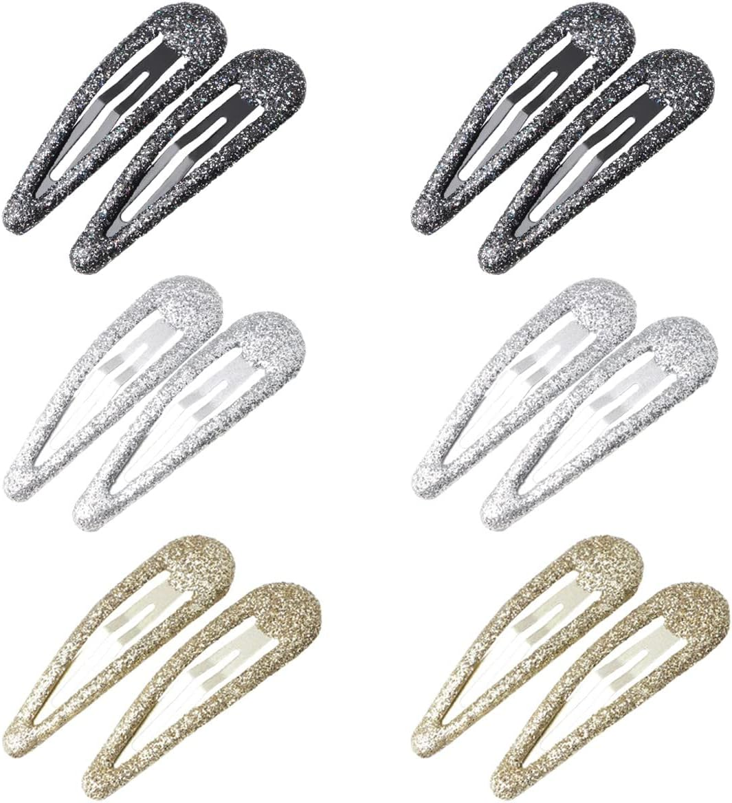 ZEVONDA Glitter Hair Snap Clips - Metal Hair Clips Colorful Glitter Sequin Hair Clips Barrettes Hair Styling Accessories for Toddlers Kids Girls Women, Green *12