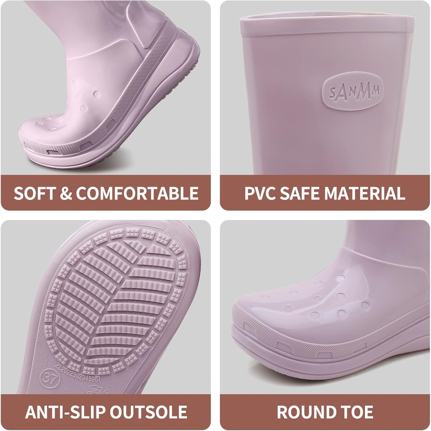 Rain Boots for Women and Men, Comfort Lightweight Cute Rubber Boots, Women'S Mid Calf Waterproof Garden Boots, Platform Rubber Chelsea Ankle Adult Soft Rain Shoes and Outdoor Work Shoes image number 6