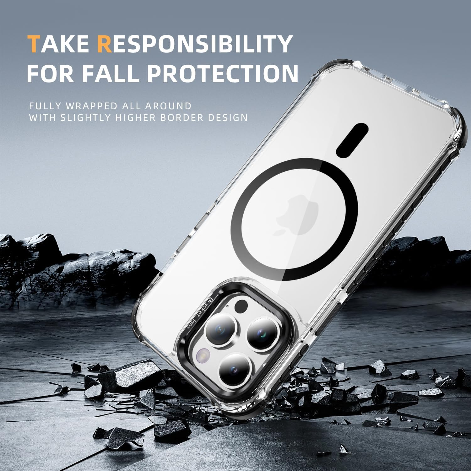 For Iphone 14 Pro Max Case with Metal Camera Stand, Full Protection Shockproof Cover, High-Transparency Magnetic Cover for Iphone 14 Pro Max (Black) image number 6