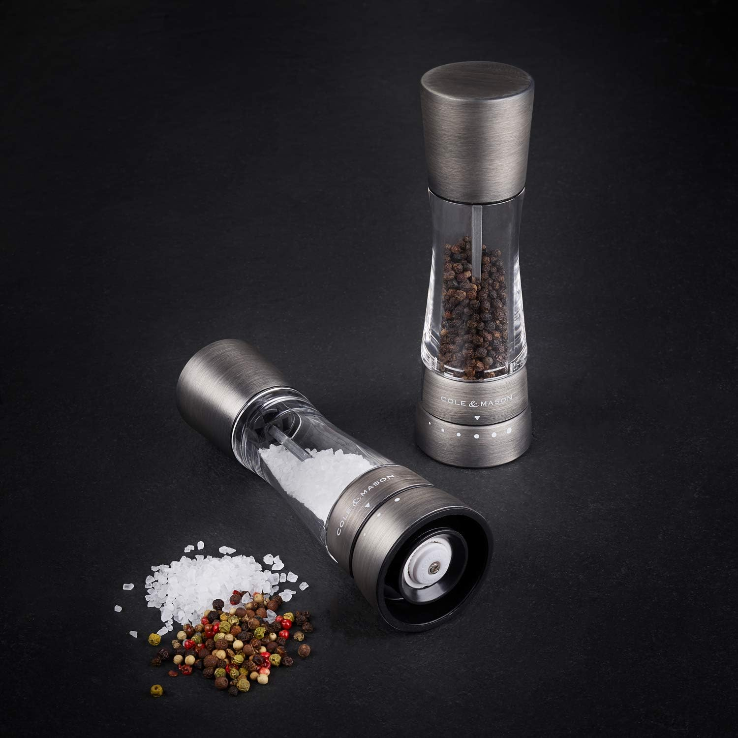 Cole & Mason H332028 Derwent Titanium Salt and Pepper Mill, Set of 2, Manual, Stainless Steel/Acrylic, 190 Mm, Precision+, Gift Set image number 1
