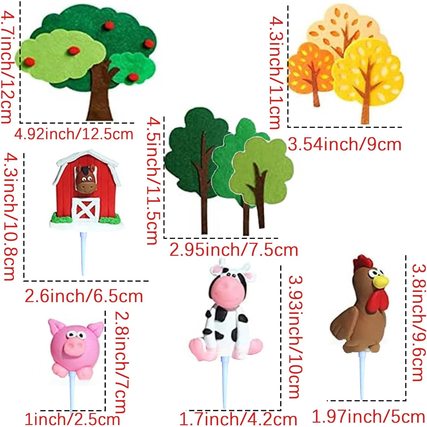 Jevenis 11 PCS Farm Animal Cake Decoration - Birthday Cake Topper Cow Decoration for Baby Shower Party Decorations