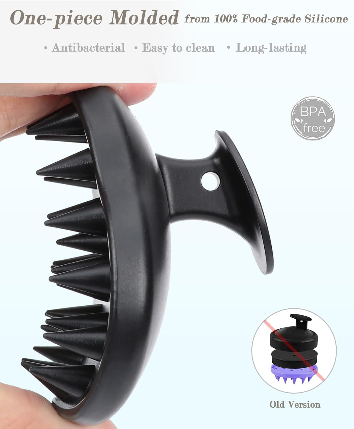 FREATECH 100% Silicone Hair Scalp Massager Shampoo Brush for Scalp Care and Hair Growth, Waterproof Shower Hair Scrubber Scalp Exfoliator for Dandruff and Buildup, Sturdy and Hygienic, Black image number 2