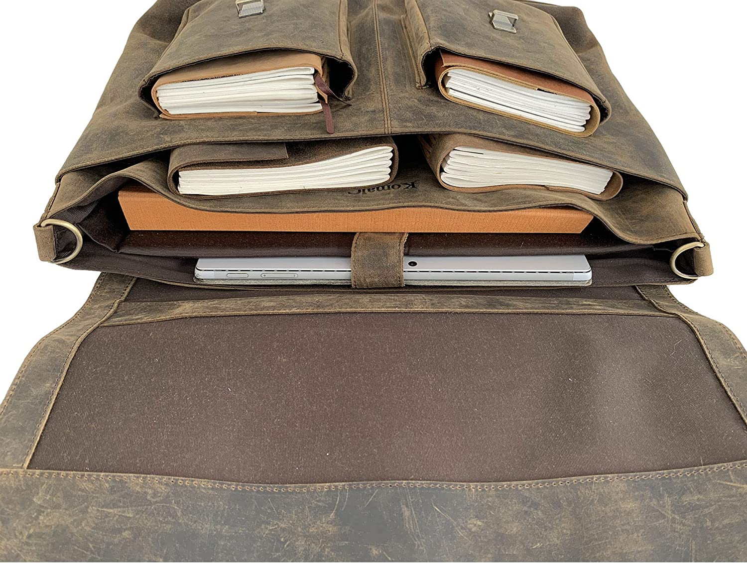 Komalc 18 Inch Leather Briefcase Laptop Messenger Bags for Men and Women Best Office Satchel Bag image number 5