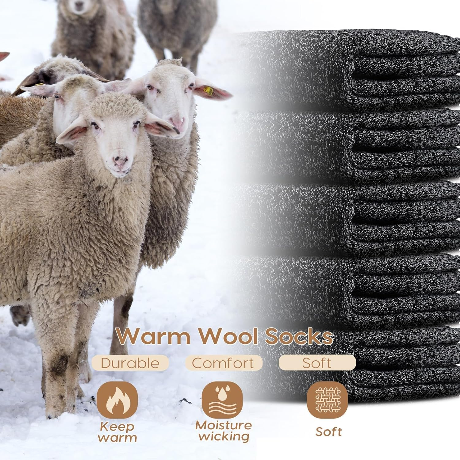 (5 Pairs) ZANZER Wool Socks Men'S Winter Mid-Tube Warm Socks Autumn and Winter Thickened and Plush Long Socks image number 4