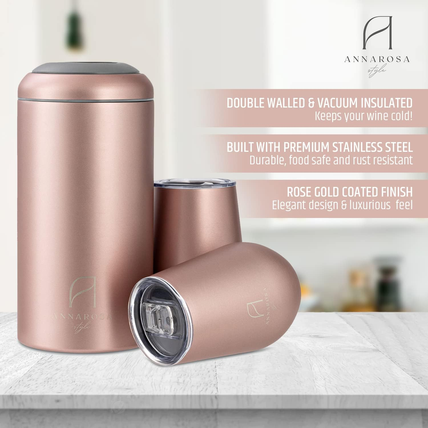 Wine Chiller Gift Set&ndash; Large Premium Iceless Cooler &ndash; Ideal for 750Ml Bottles - Insulated and Double Walled Stainless Steel Chiller and Tumblers with Spill Proof Lids image number 4