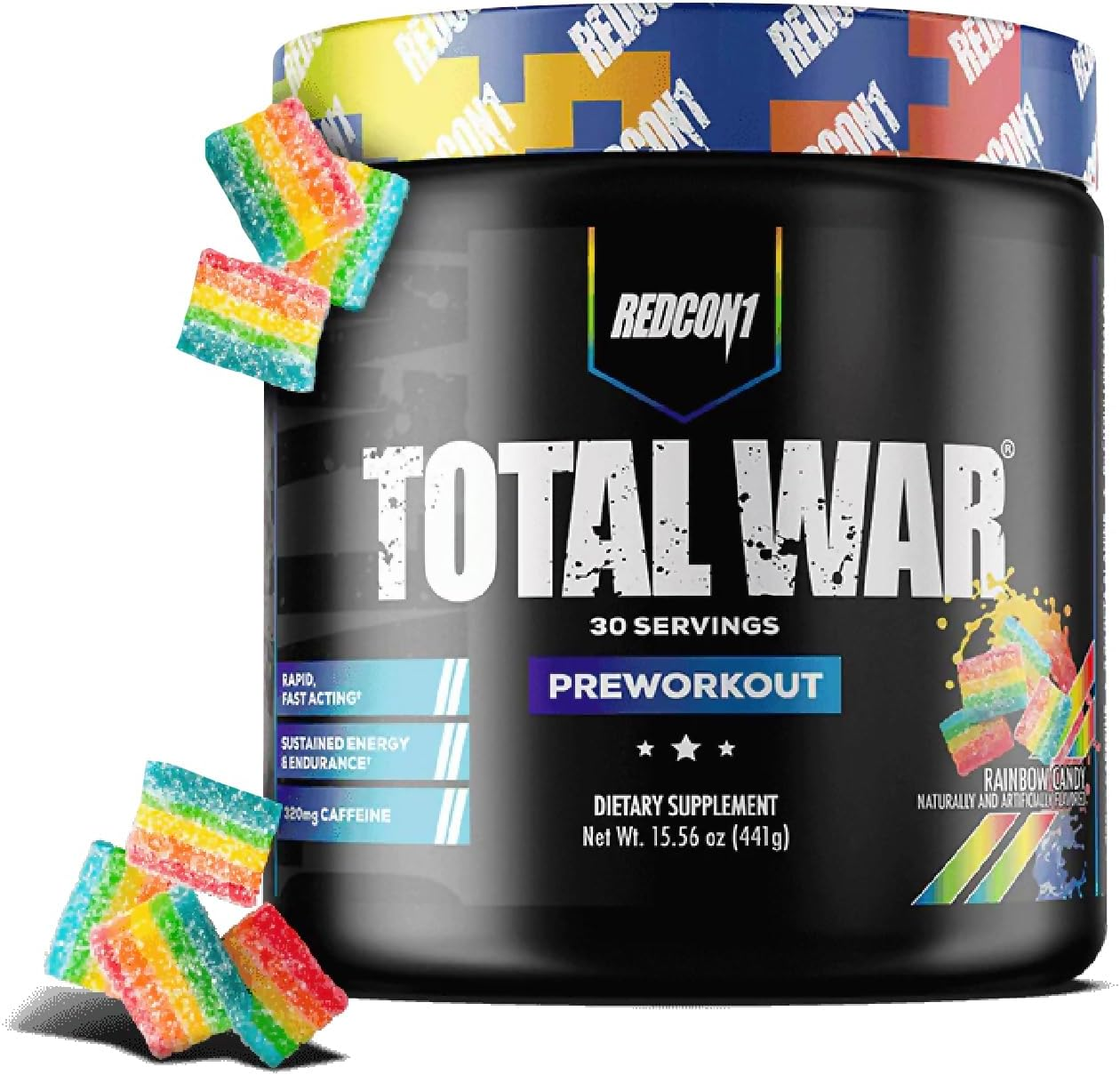 Redcon1 Total War Pre-Workout Powder - Rainbow Candy, Rainbow Candy 441 Grams (Pack of 1) image number 1