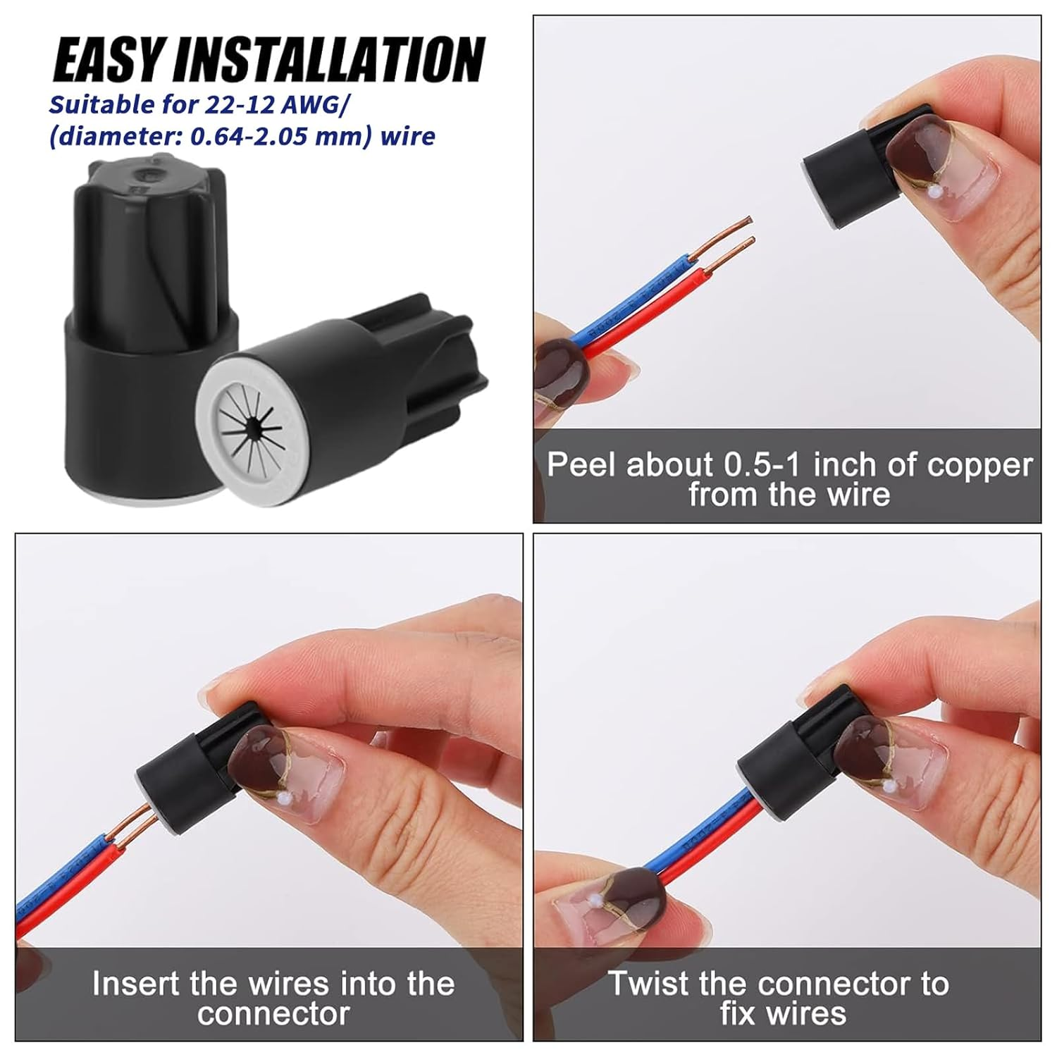 Snokay 30 PCS Waterproof Wire Connectors, Outdoor Electrical Cable Terminal Twist Nuts Cap, for Wet Location Installation, Landscape Lights, Irrigation Valves, Black image number 1