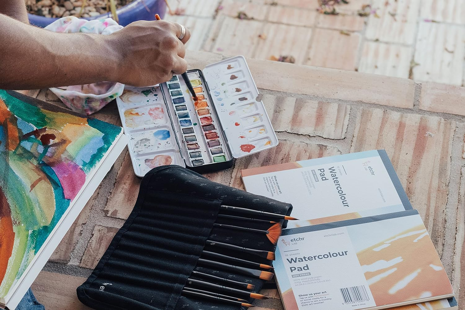 Etchr Lab A4 Hot Press Wood Pulp Watercolour Paper Block - 300 GSM (140 Lb), 16 Sheets | 100% Wood Pulp, Easy to Travel, Archival Quality for Kids and Adults, Beginner and Intermediate Artists