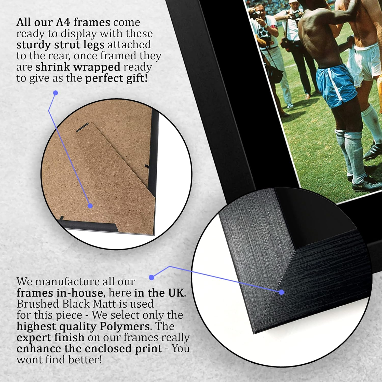 HWC Trading FR A4 Pele & Bobby Moore Iconic Footballers Gifts Printed Signed Autograph Picture for Football Fans and Supporters - A4 Framed image number 3