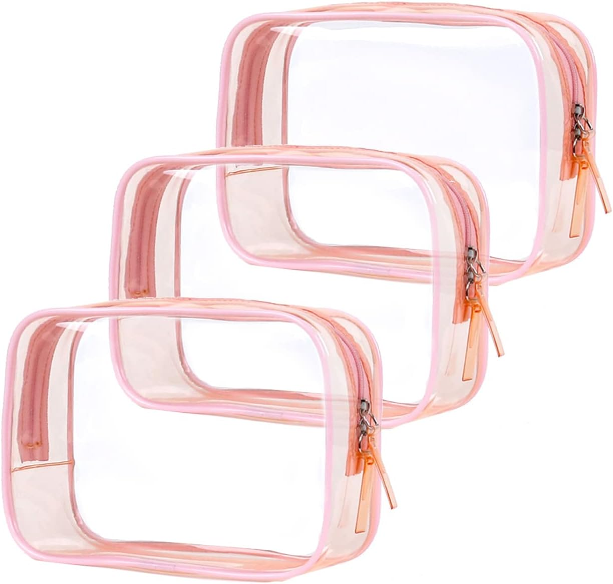 TSA Toiletry Bag, VASCHY 4 Pack Clear Makeup Bag Water Resistant Cosmetic Bag, Airline Carry on Travel Bag for Men and Women, Transparent Wash Bag, Black-Pink