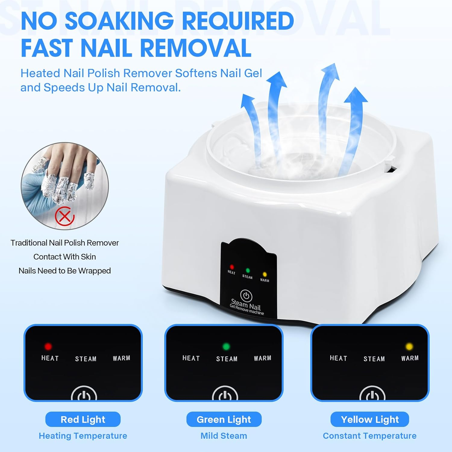 Electric Steam Nail Remover - 36W Upgraded Gel Polish Remover Set, Nail Polish Removal Machine for Gentle Care Hands, Universal for Home and Salons image number 6