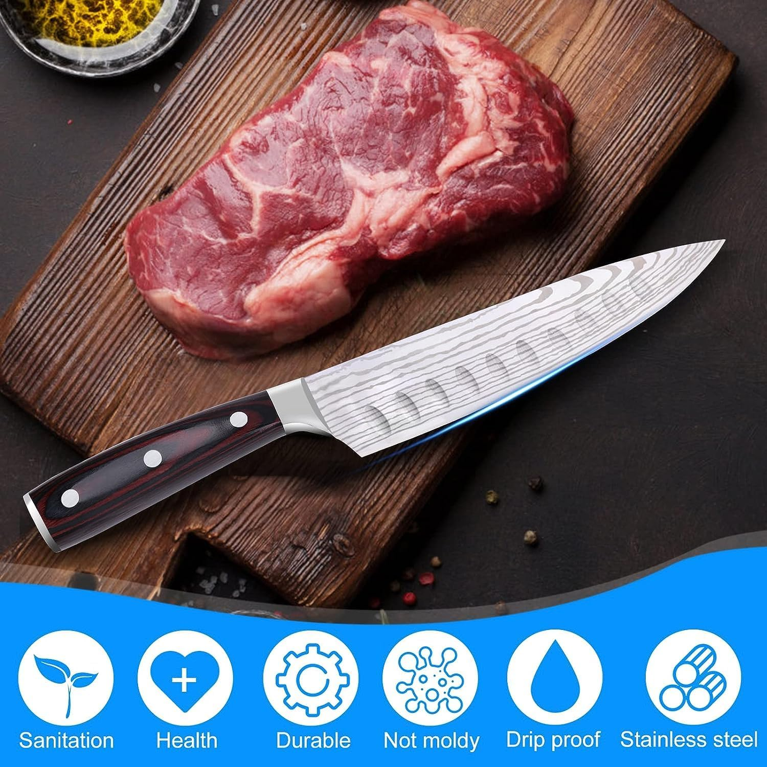 Chef Knife 8 Inch Kitchen Knife Ultra Sharp Home Cook Knife 5Cr15Mov Chefs Knife Ergonomic Pakkawood Handle Knives Choice & Kitchen Gadgets image number 4
