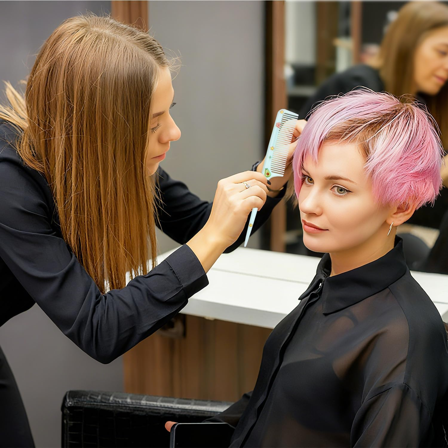 2Pcs Capybara Baby Hair Comb Set, Adorable Plastic Fine Tooth & Rat Tail Mini Combs for Toddlers and Kids Anti-Static Combs for Dry Hair (Green) image number 5