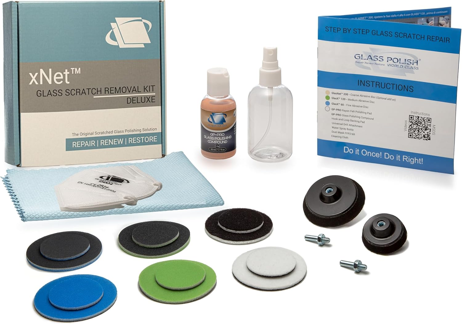 Glass Polish 28004 DIY Glass Scratch Removal Kit Deluxe for All Glass Surfaces - &Oslash; 50Mm & 75Mm with Drill Attachment image number 2