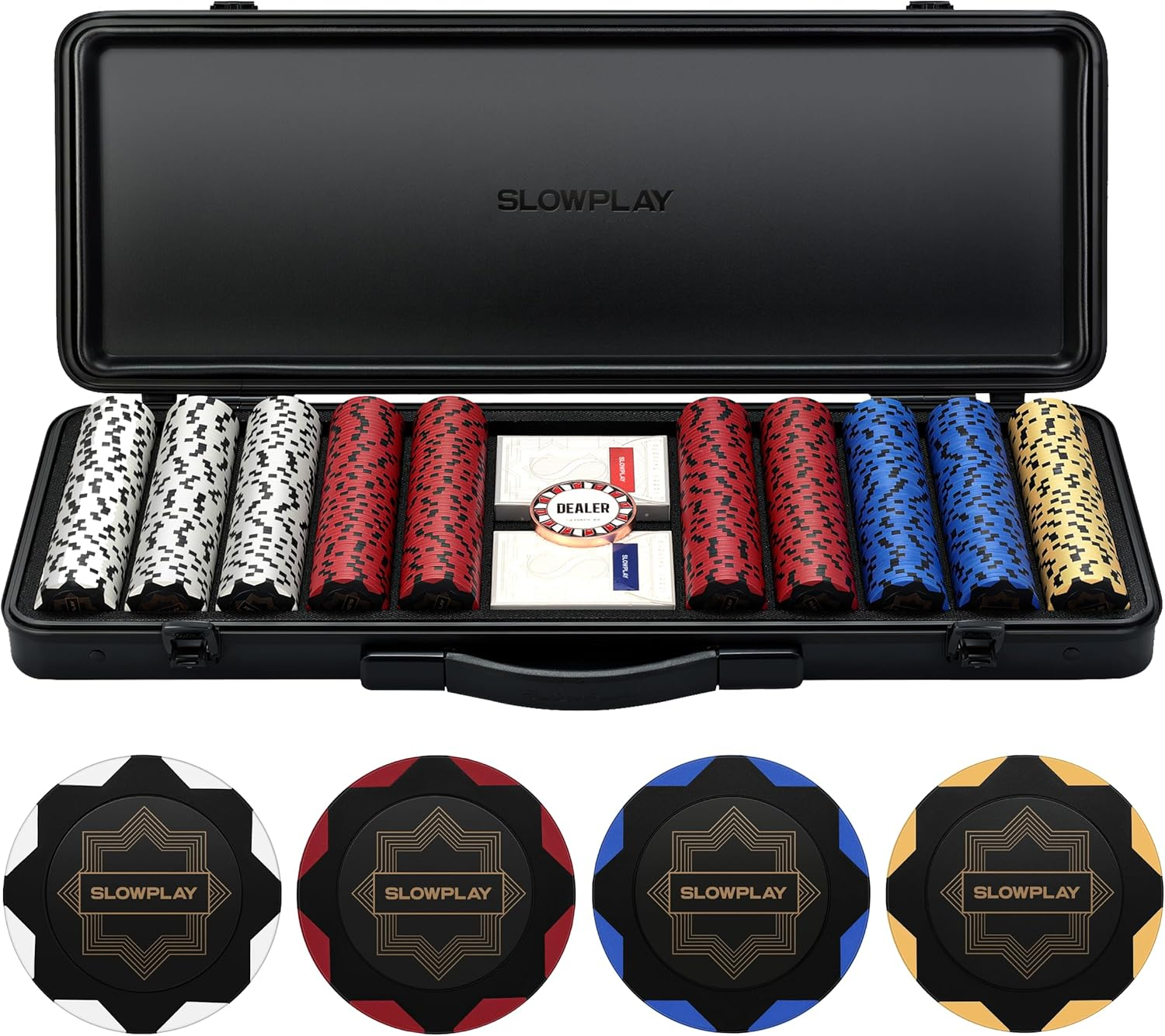 SLOWPLAY Nash 14 Gram Clay Poker Chips Set for Texas Hold&rsquo;Em, 300 PCS [With Numbered Values] Features a High-End Carrying Case