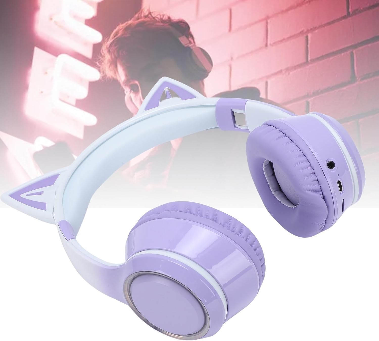 Pongnas Wireless Headphones Over-Ear Headset with Multicolor LED Lights and 300Mah Battery for Music, Movies, Gaming, PC, Switch image number 1