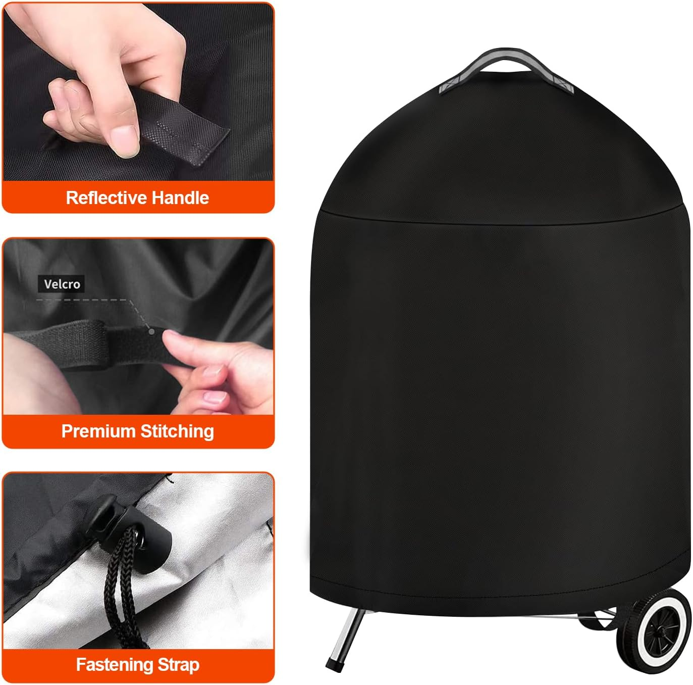 COZY CORE Grill Cover for Weber Barbecue with Handle, Kettle BBQ Cover for Weber 70 CM, Heavy Duty & Waterproof PU Covers for Touch Charcoal Grill, Original Kettle Grill image number 3