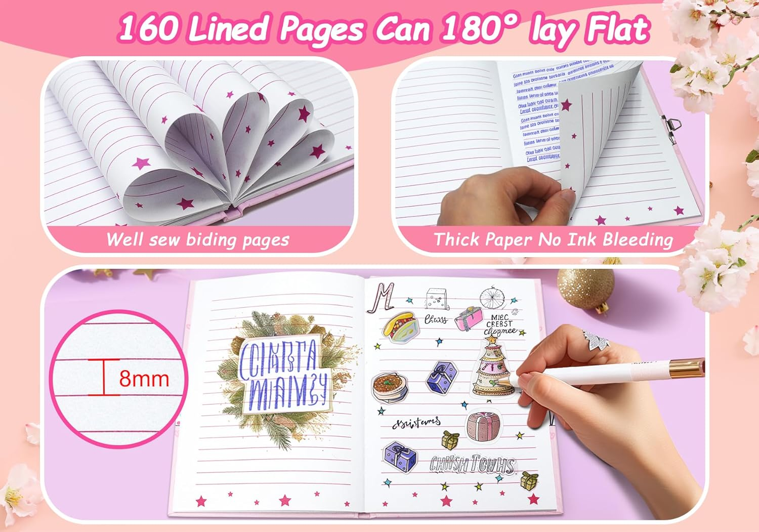 GINMLYDA Girls Diary with Lock, 7X5.3 Inches 160 Lined Pages Pink Cat Secret Diary for Kids Girls Journal with Lock Cute Notebook for Teen Preschool Writing Drawing Gifts for Girls 5 6 7 8 9 10 Years image number 1