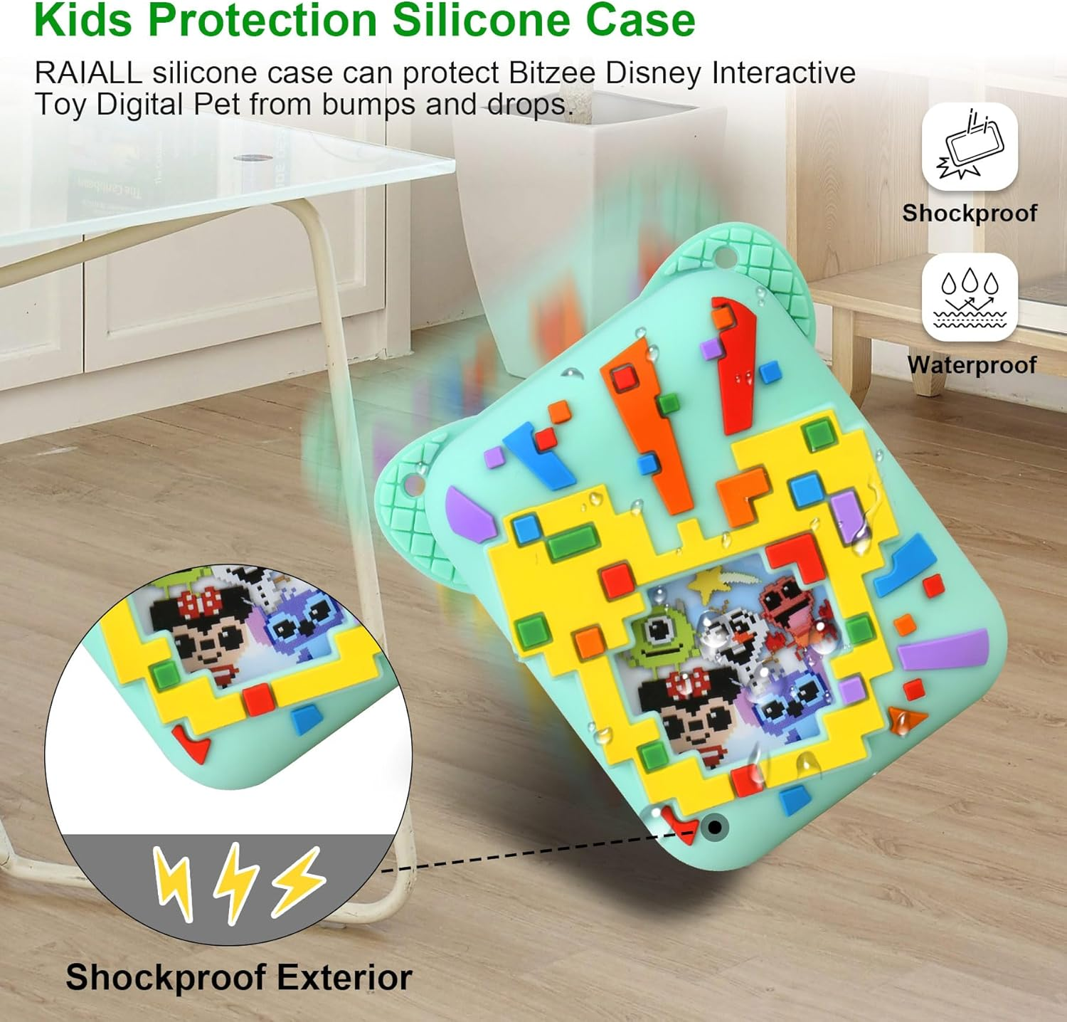 RAIALL Silicone Cover Case for Bitzee Disney Interactive Toy Digital Pet, Kids Protective Bitzee Disney Virtual Electronic Pet Lanyard Silicone Holder, Portable Travel Soft Silicone Sleeve, Green