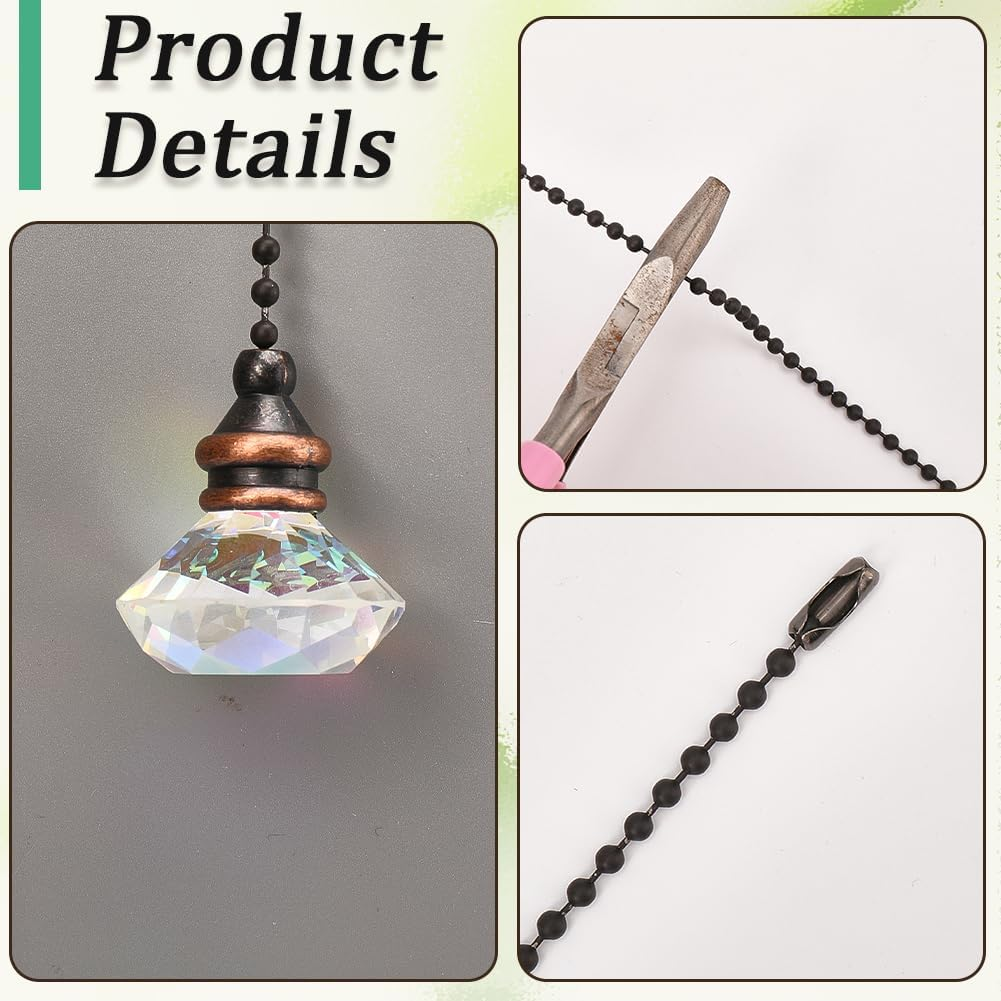 GORGECRAFT 2PCS Ceiling Fan Pull Chain 13 Inches Light and Fan Cord Swith Connector Clear Crystal Diamond Fan Pull Chain Charms Ceiling Fan Pull Chain Extenders for Ceiling Light Lamp Fan image number 5