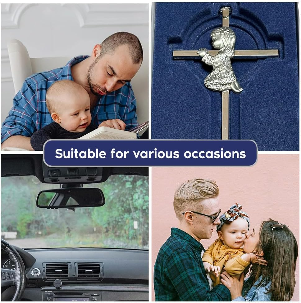 Silver Girl Wall Cross,Praying Boy Plaque Wall Decor Cross,Great for Baptism,Birthday and Christening (Girl) image number 4