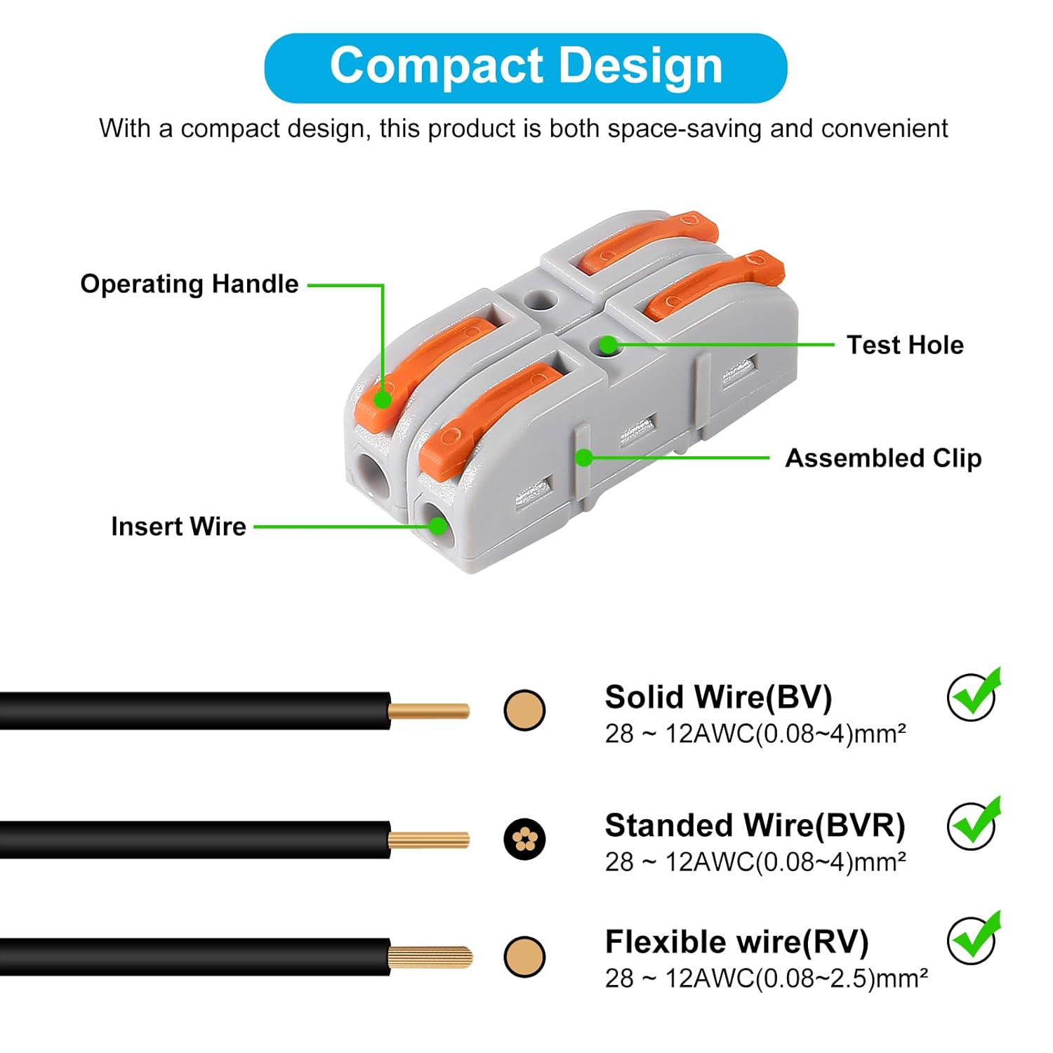 QCCAN 50Pcs Lever Wire Connectors, 1 to 1 Inline Assemblable Cable Connector, Electrical Connectors Wire Terminals for Any Circuit Inline Splices 24-12 AWG