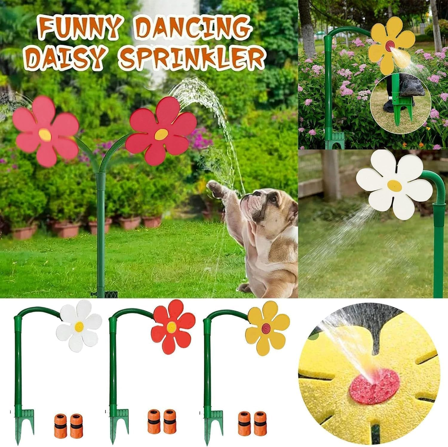 Walquicks Crazy Daisy Shake Head Sprinkler - 360&deg; Rotating Dancing Flower Water Sprinkler for Lawn, Garden & Yard, Fun Outdoor Water Sprayer for Summer Play - Yellow image number 5