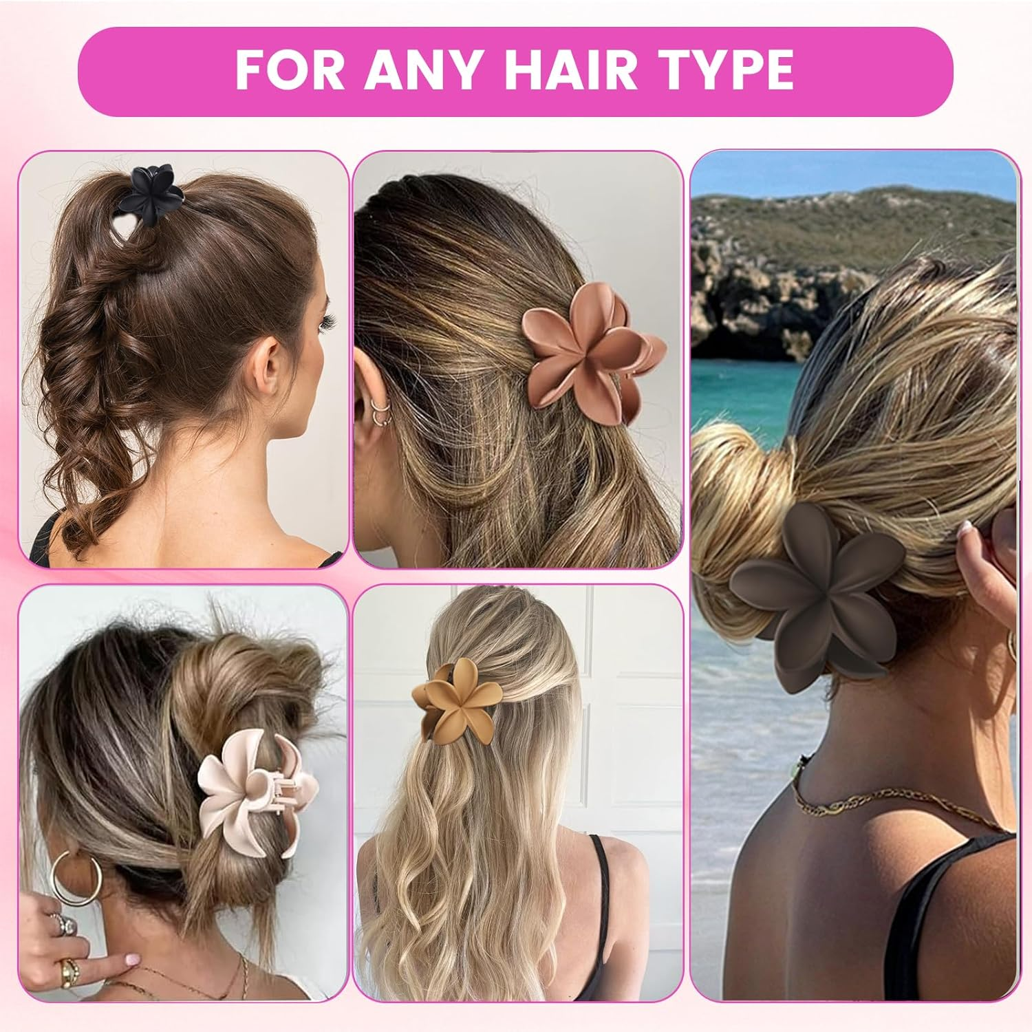 8 Pcs Large Hawaiian Hair Claw Clips Floral Hair Claw Clips Wide Flower Design for Women (Black, Brown, Beige) image number 3