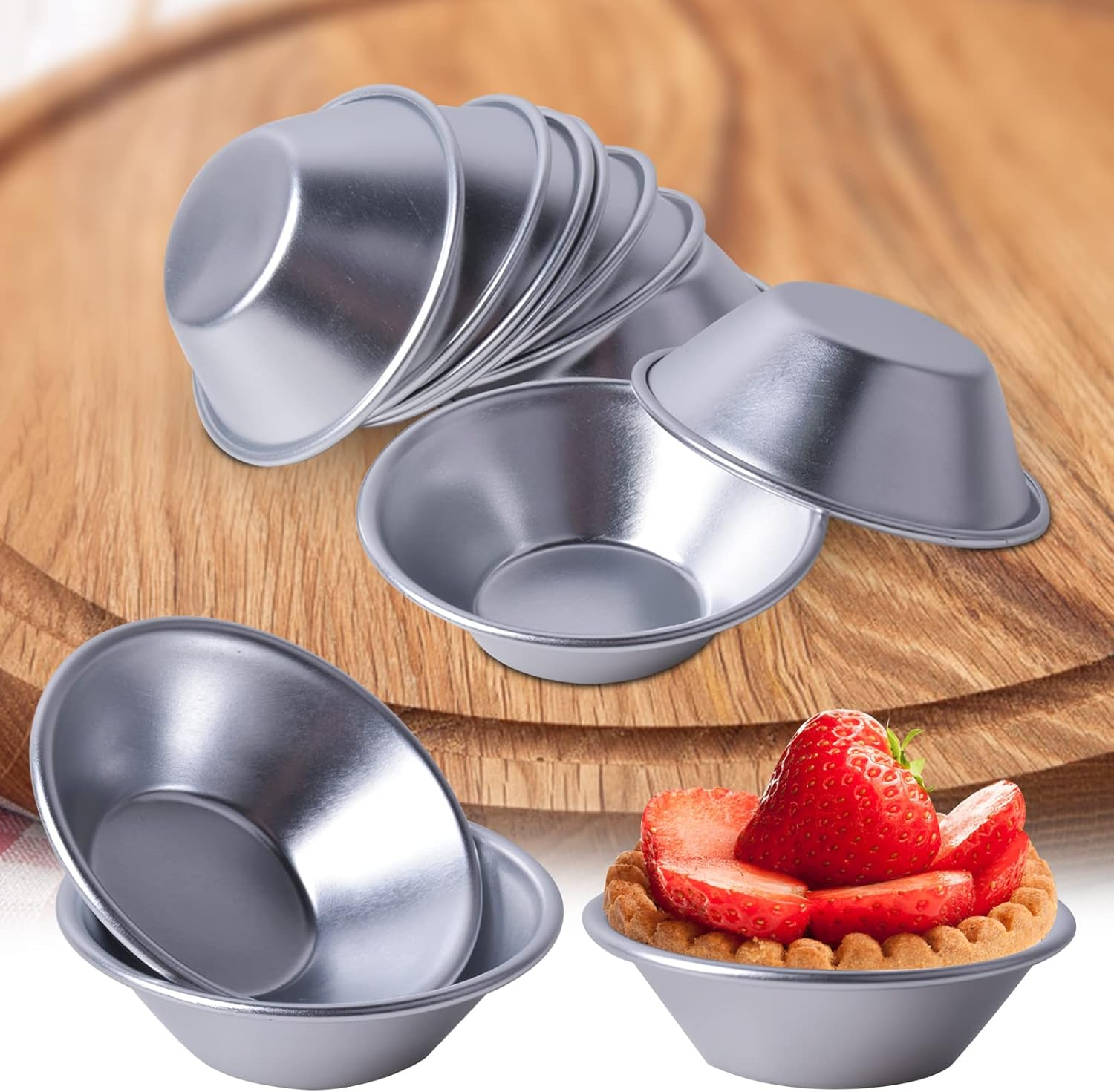 10 Pieces Aluminum Egg Tart Molds, Individual round Pie Tins, Thicker Cake Cup Egg Tart Pudding Mould DIY Tools, Pudding Moulds Cupcake Cups, Non-Stick Coating Quiche Baking Moulds image number 6