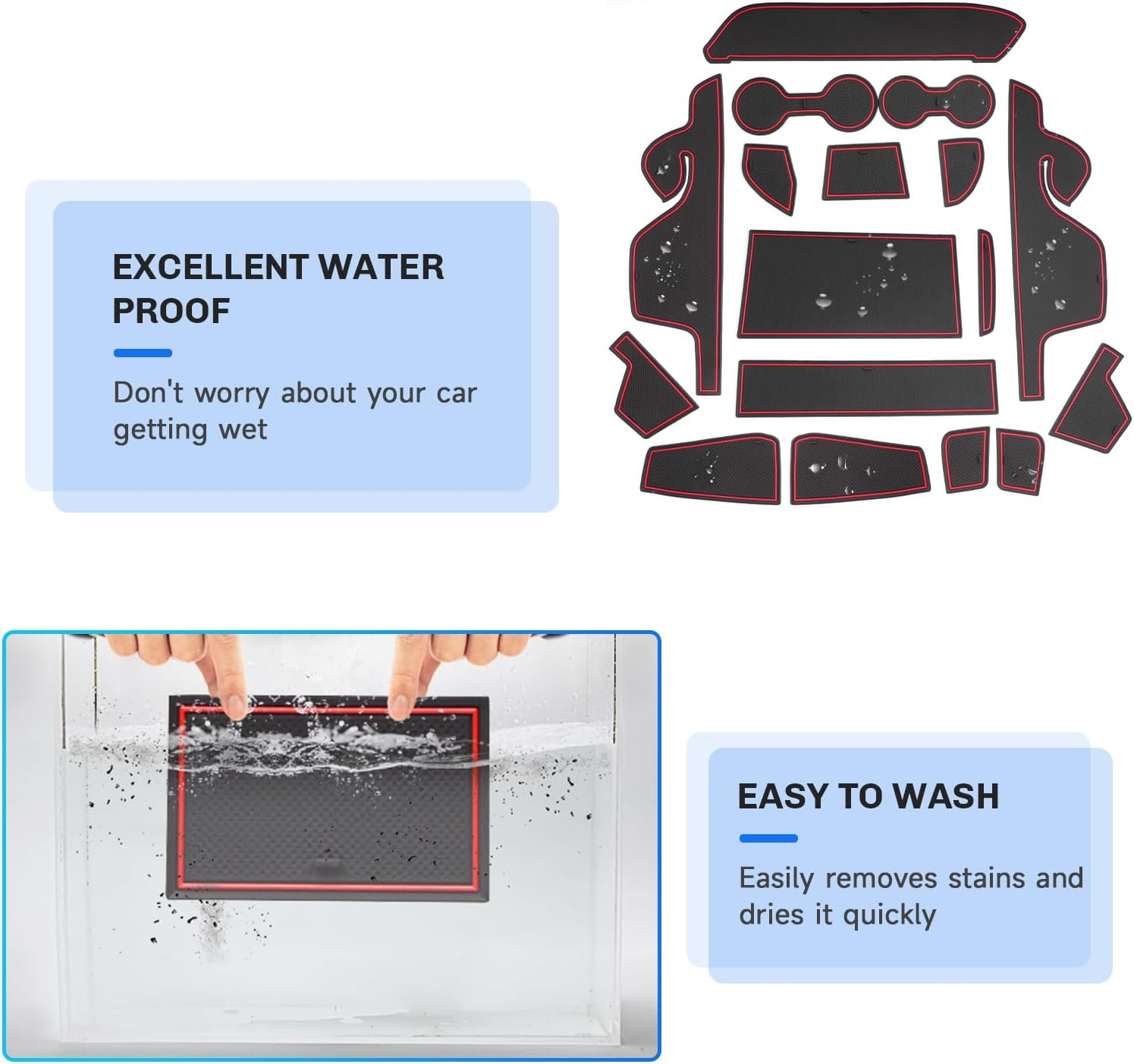 SXCY for 2024 Ford Ranger Accessories Cup Holder Inserts Liner 2024 Ranger Door Slot Mats Cupholder Coasters for 2024 Ford Ranger Lariat/Raptor/Xl/Xlt Accessories Inserts Liner Waterproof Mats(Red) image number 4