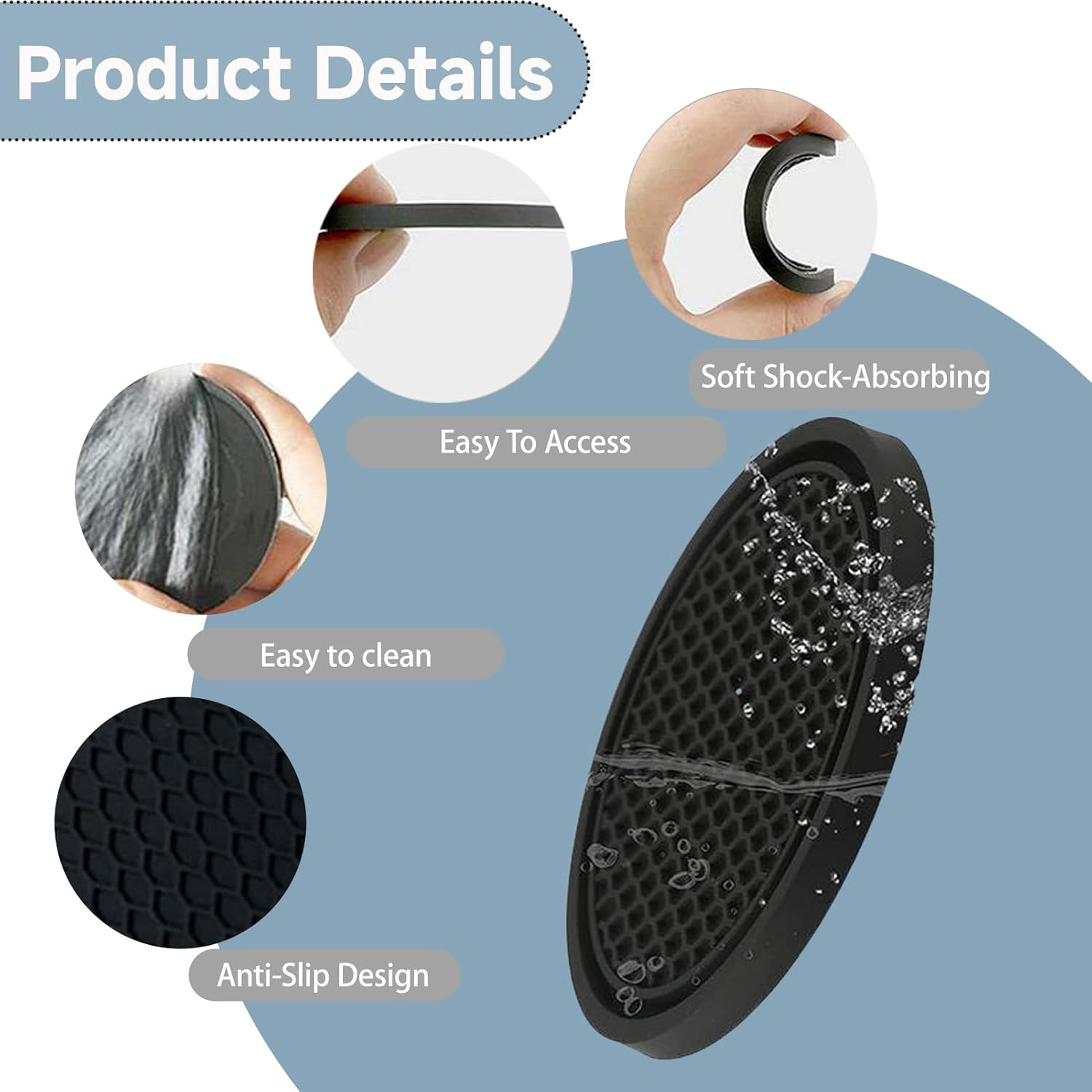 4PCS Cup Holder Coasters for Car, Non-Slip Silicone Heat-Resistant, Universal Fit Car Interior Accessories with Textured Surface, Waterproof Dustproof Auto Coasters (Black) image number 3