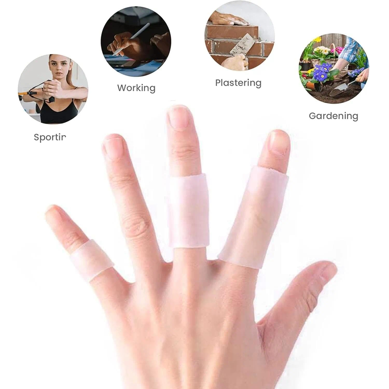 20 PCS Gel Finger Sleeve Protectors, Silicone Compression Finger Sleeves for Pain Relief, Flexible Washable Finger Protector for Blisters Calluses Cracked Skin &ndash; Reusable Adjustable Finger Support (Ermaoo) image number 4