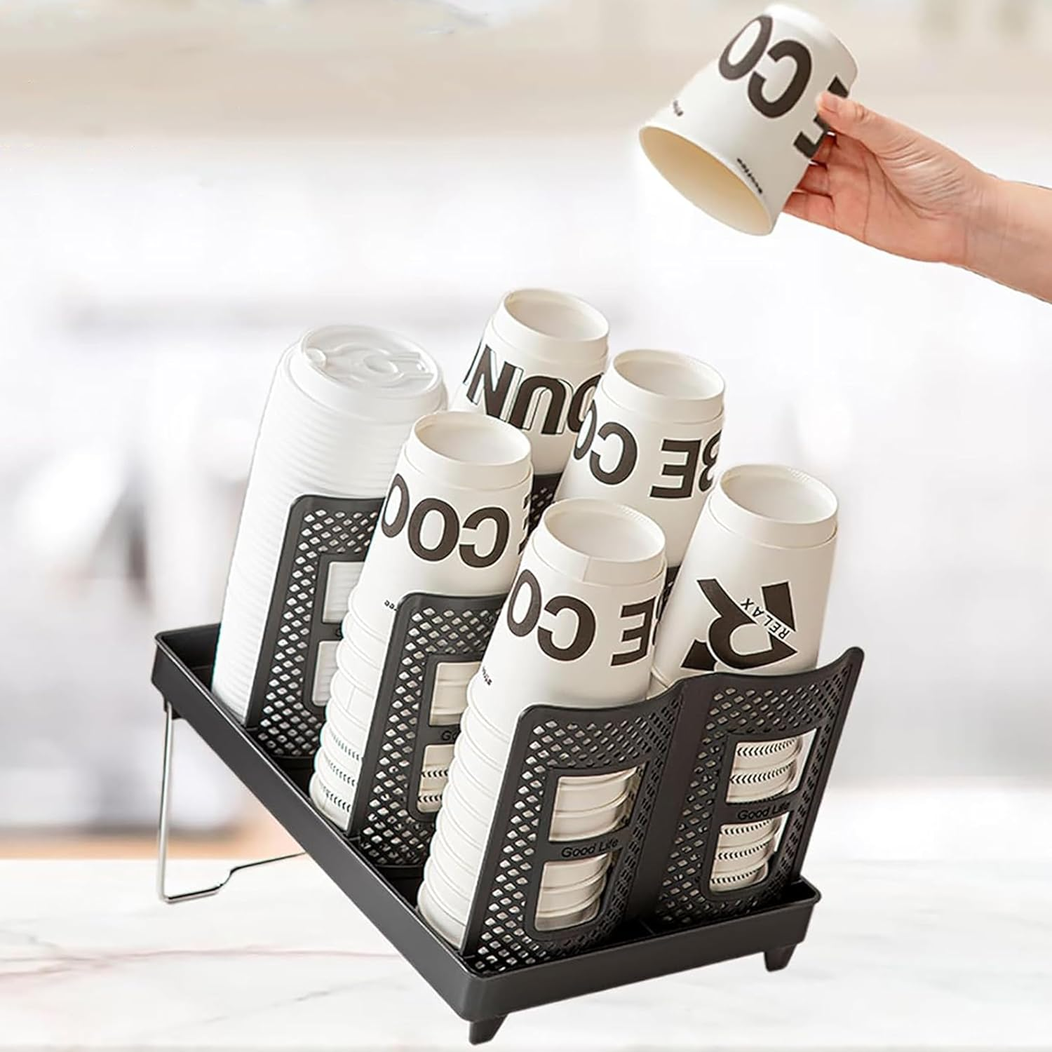 Disposable Coffee Cup Dispenser,Multi-Functional Cup and Lid Dispenser with Stand,Plastic Cup Holder Organizer for Coffee Station Bar Office Home Restaurant (Double Row) image number 3