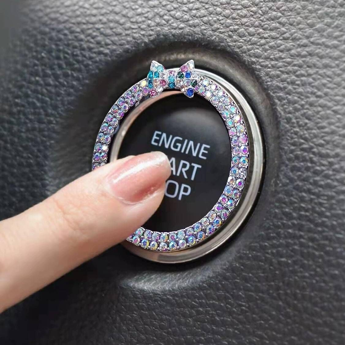 Car Bling Ring Emblem Car Accessories for Buttons & Knobs, Push Start Button Cover/Sticker, Key Ignition & Knob Ring Decoration, Bling Car Interior Accessories - Blue - Champagne image number 6