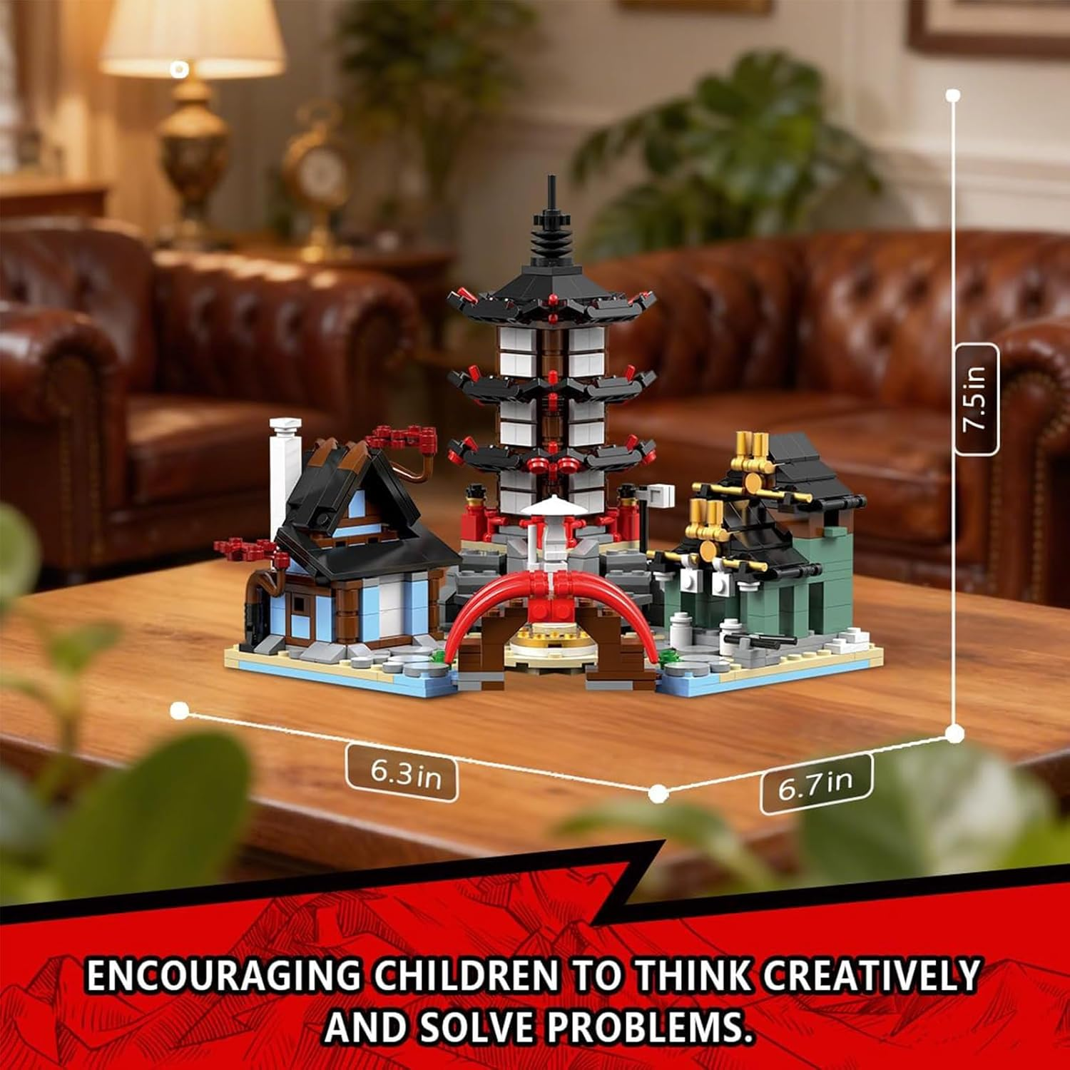 QLT QIAOLETONG MOC Temple Building Kit, Ninja Warrior Temple, Samurai Pagoda, Bridge and House, Compatible with  (692 Pieces)