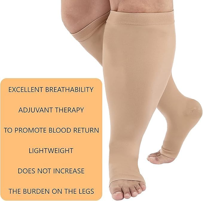 Toeless plus Size Compression Socks Wide Calf Unisex Open Toe Soft Comfy Support Recovery Knee High Socks image number 2