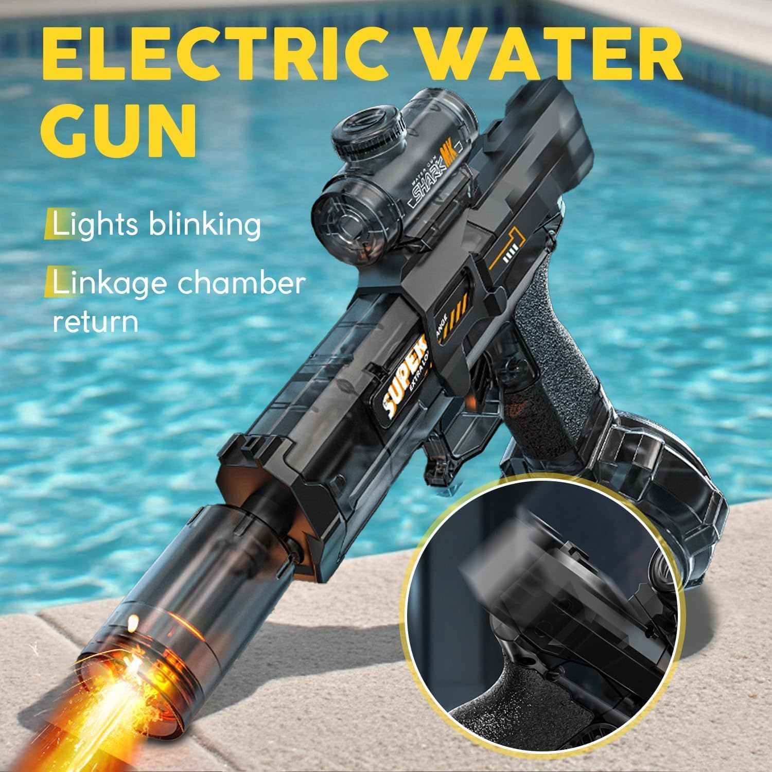 Electric Water Gun for Adults & Kids, High-Capacity Water Toy Pistol with 28-32 FT Range, Perfect Water Blaster Soaker for Outdoor Games, Yard, Beach, Pool (Black) - Blue image number 6