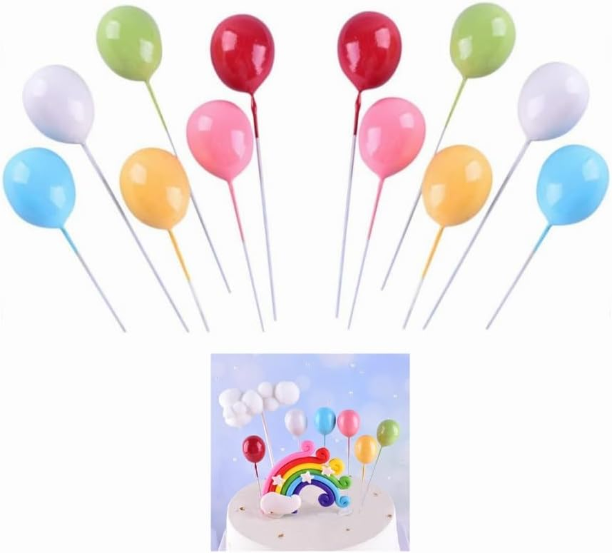 36Pcs Balloon Cake Topper Mini Balloons Toppers round Cake Picks Colorful Cluster for Party Birthday Wedding