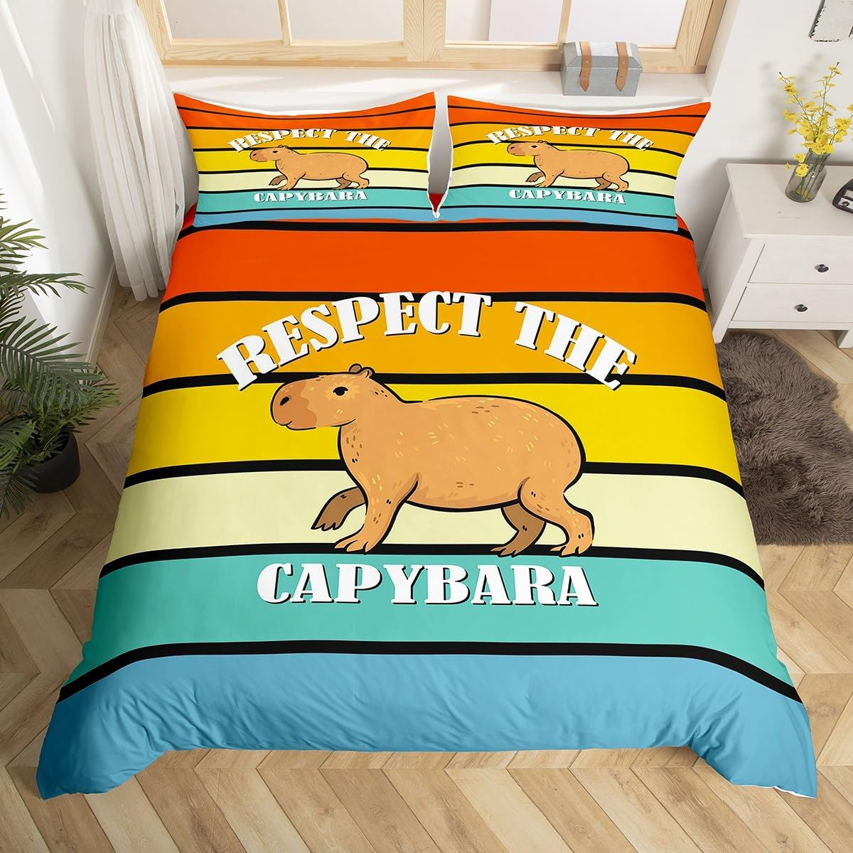 Homewish Children'S Capybaras Duvet Cover 155 X 220 Cm Cartoon 3D Animal Bedding Set Funny Rodent Animal for Teens Girls Boys Galaxy Starry Moon Duvet Cover for Capybara Lovers Home Decor