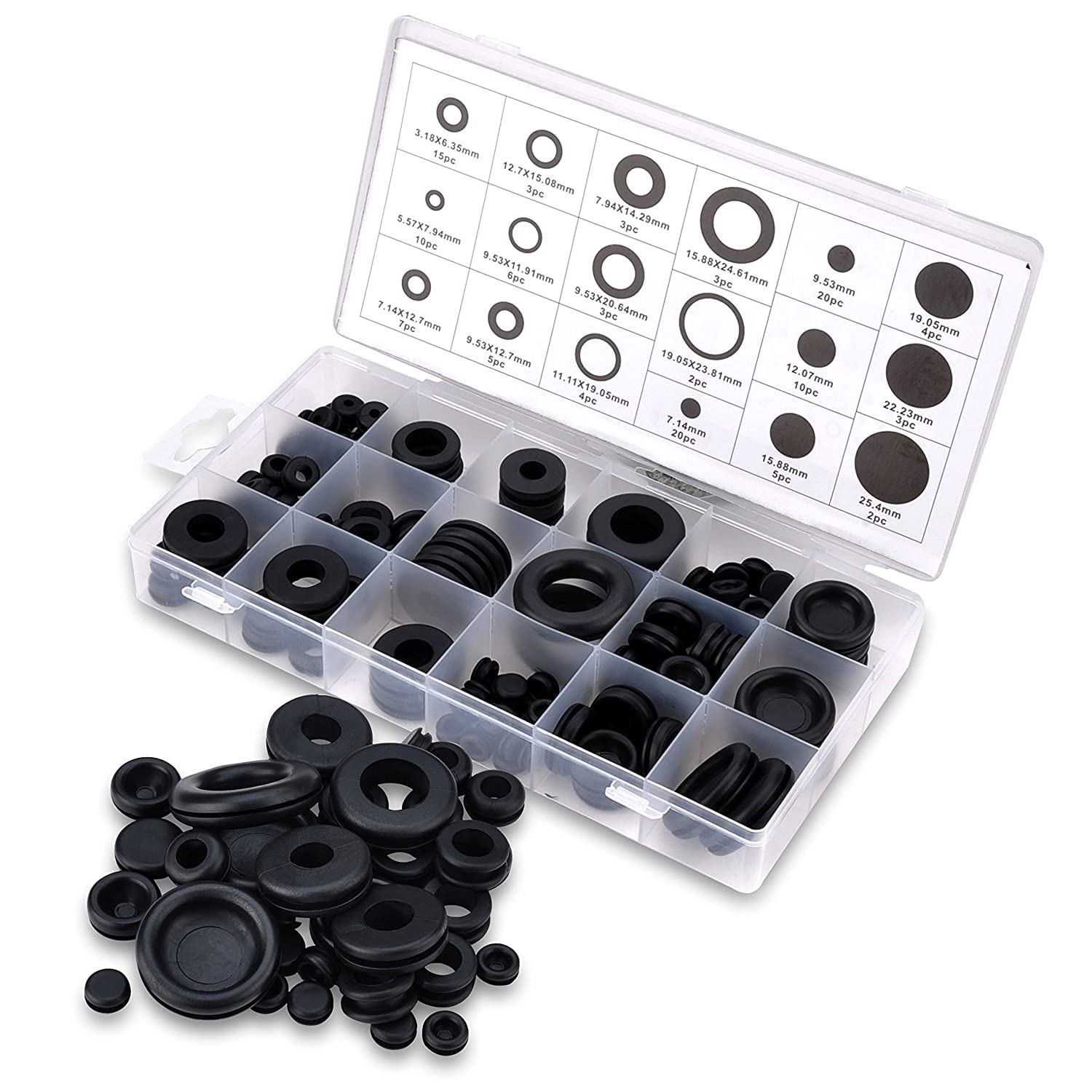 125 Rubber Grommet Firewall Hole Plug Set Electrical Wire Gasket Assortment Kit