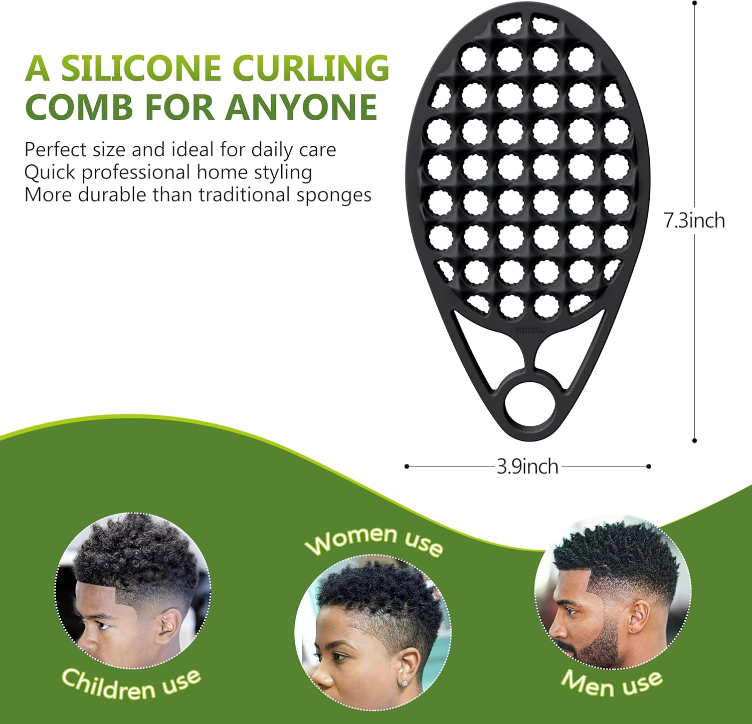 KOUPA Magic Silicone Curly Hair Brush, One Piece Twist Curl Comb for Afro Curls, Washable Hair Tool for Men Women, Black, 1 Piece