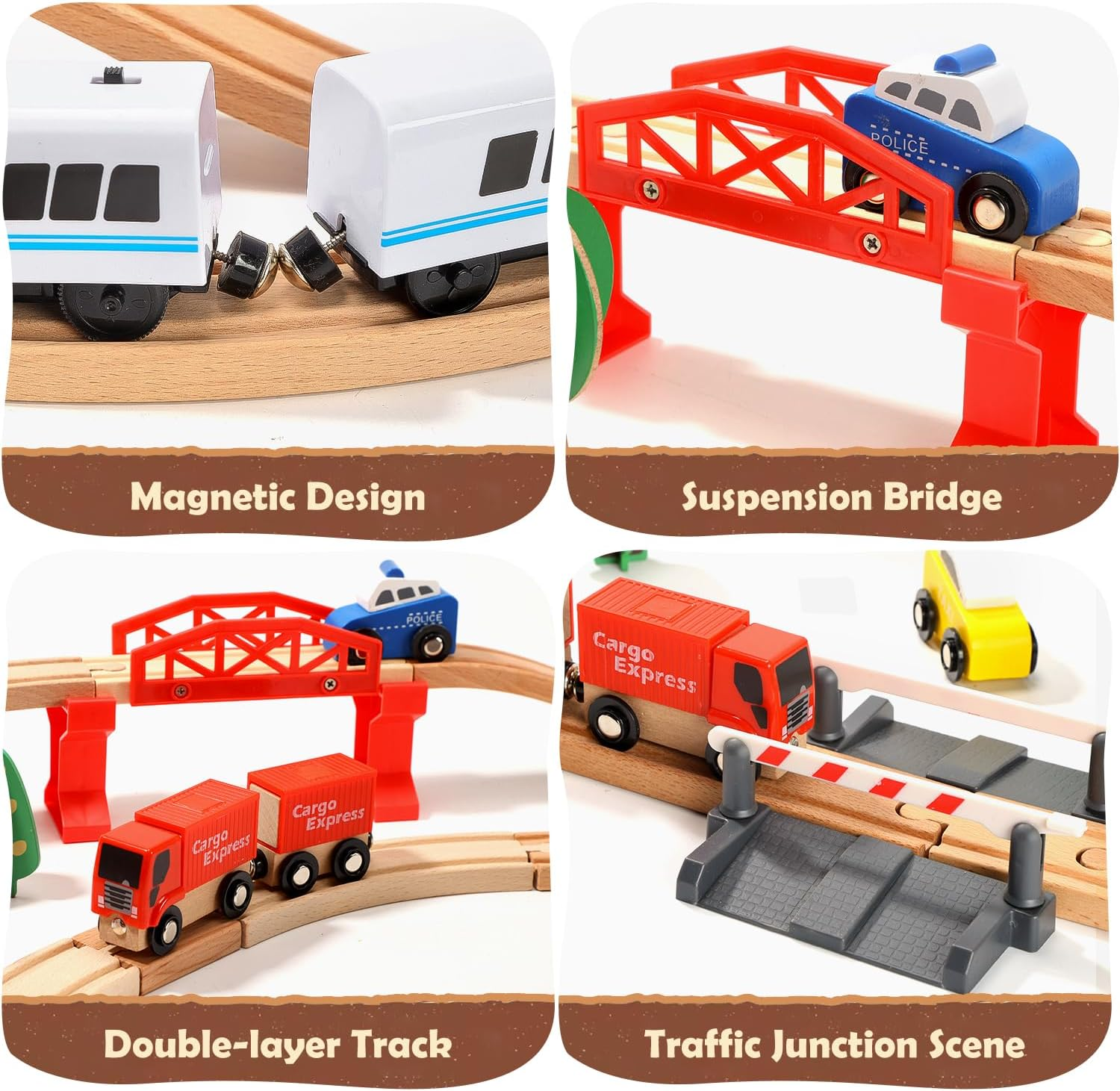 HOLYFUN Electric Wooden Train Toy Set for Toddlers, 88 PCS Train Track Toys with Cars & Accessories, Railway Set for 3 4 5 Years Old Kids, Boys and Girls image number 1