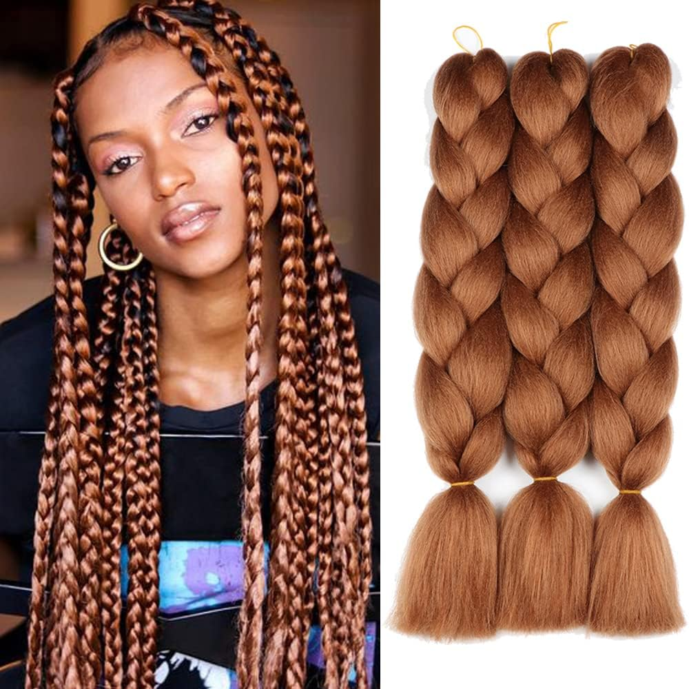 Original Jumbo Braids Hair Extension 3Pcs Pure Black Color 24Inch 100G/Pc for Twist Box Braiding Hair (1B Black) - 350 image number 5