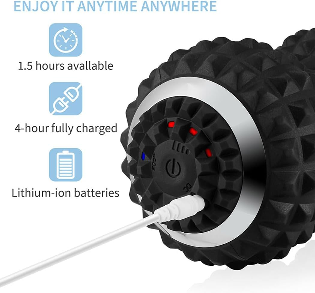 PORIYA Vibrating Roller Massager,Lightweight 4 Vibration Levels,Electric Massage Ball for Pain Relief,Back& Foot&Muscle Massager Portable and Rechargeable,Adjustable Intensity (Black) image number 3