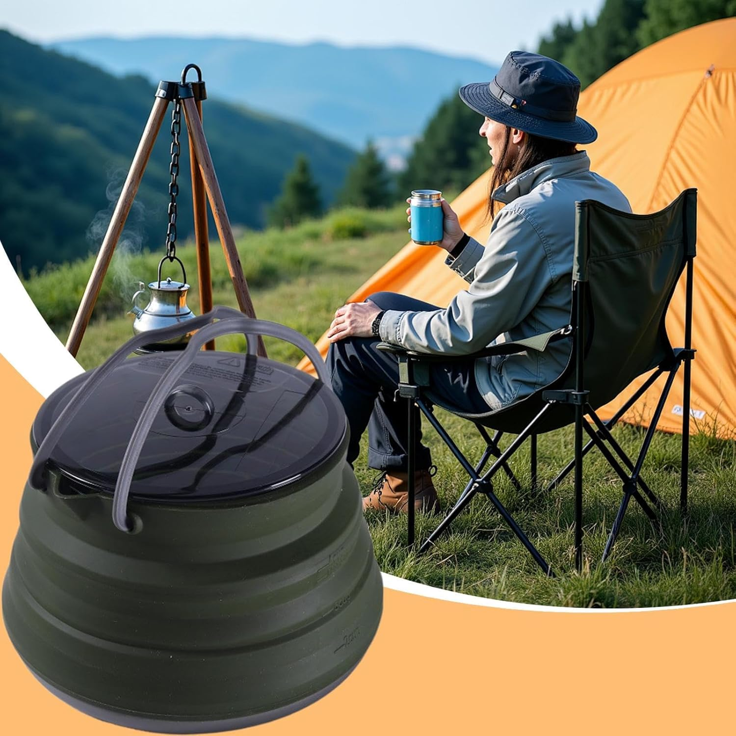 Camping Kettle | Foldable Camping Pot | 1.5L Large Capacity Boiling Water Kitchen Gadget for Traveling Hiking Backpacking Outdoor image number 3