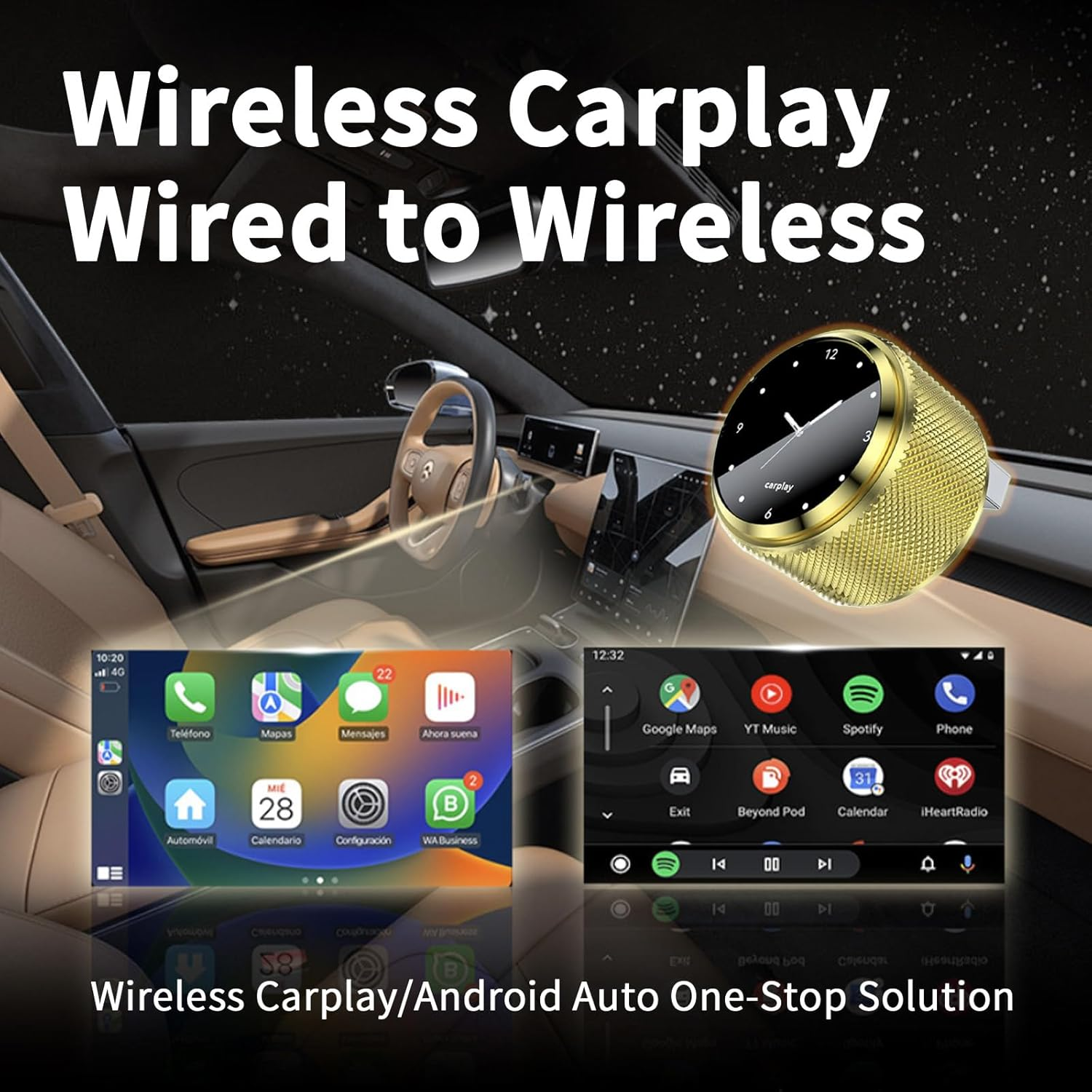 Gold Wireless Carplay Adapter, Bluetooth 5.0 Android Auto Wireless Adapter,Carplay Dongle,Android Auto Wireless Adapter, with a Powerful, Stable Transmission and Low-Power Consumption image number 4