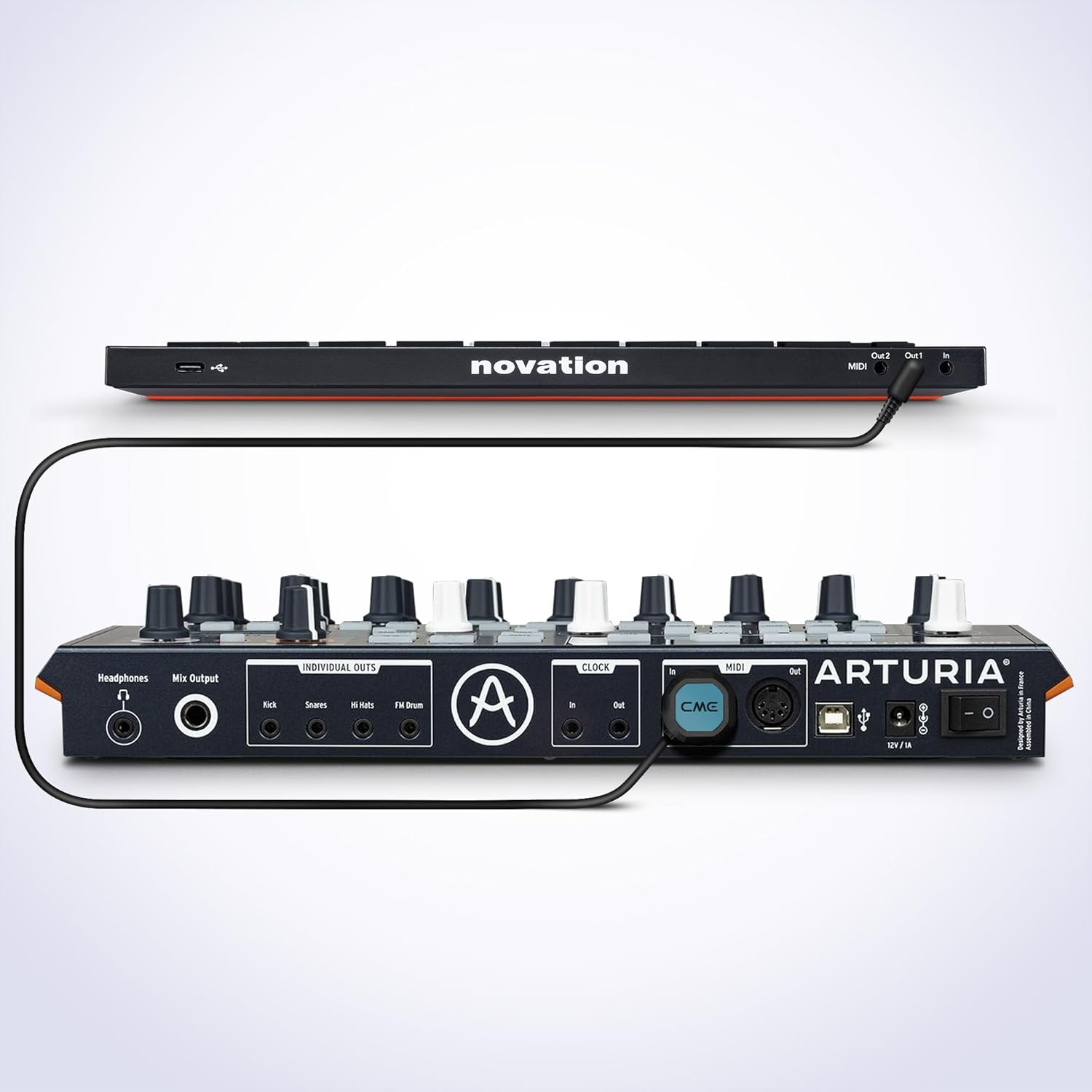 CME TRS MIDI Cable 4-Pack - TRS Type a (3.5Mm - 1/8&rdquo;) to 5-Pin DIN, 1FT / 30CM, Low-Profile - Right Angle Ultra-Thin Plugs for Compact Spaces - Ideal for Synths & Pedalboards image number 2