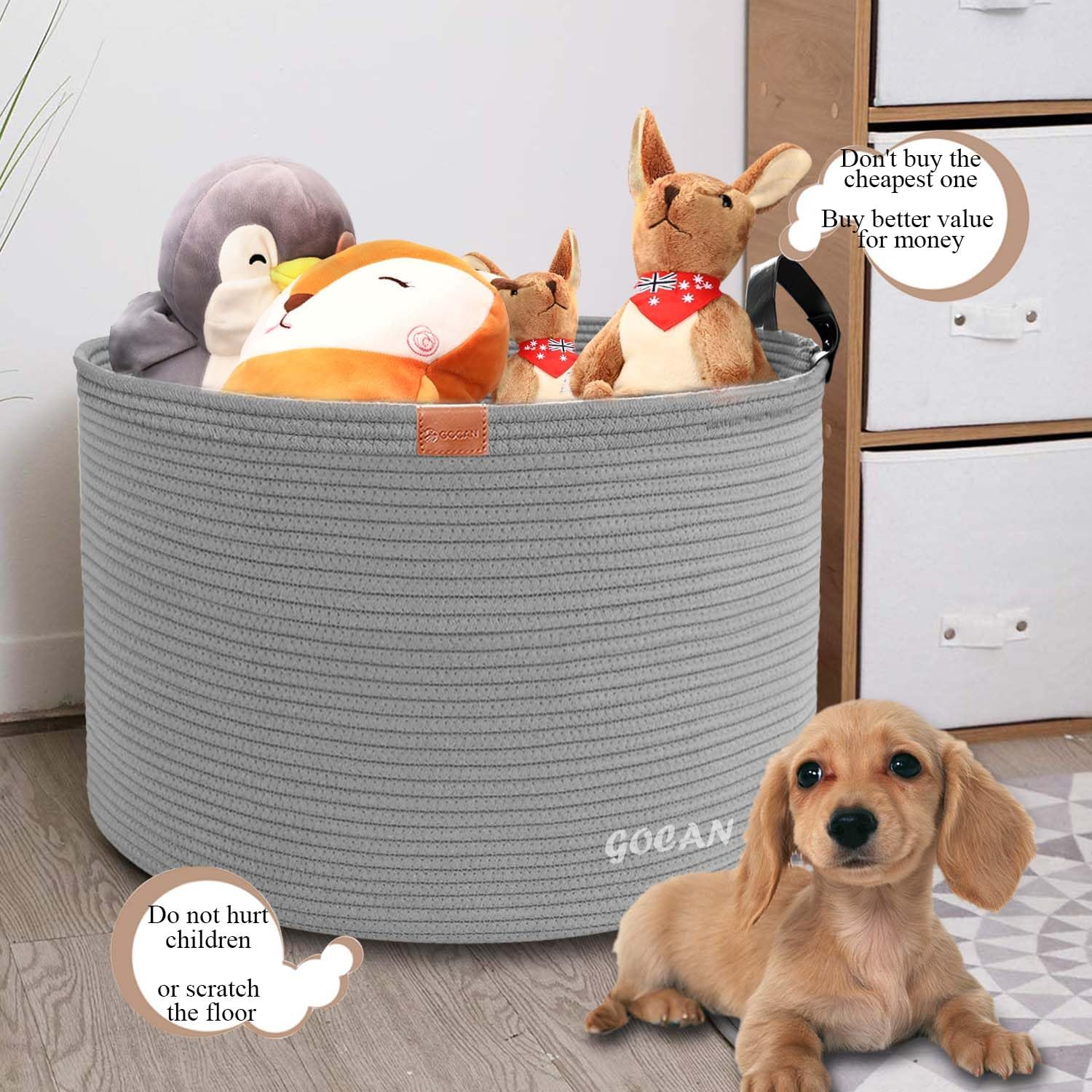 Extra Large Storage Laundry Basket 22" X 22"X 14" Cotton Rope Woven Basket for Blanket Basket with Handles for Living Room Toys Storage XXXL (Gery) - Dkgrey image number 5