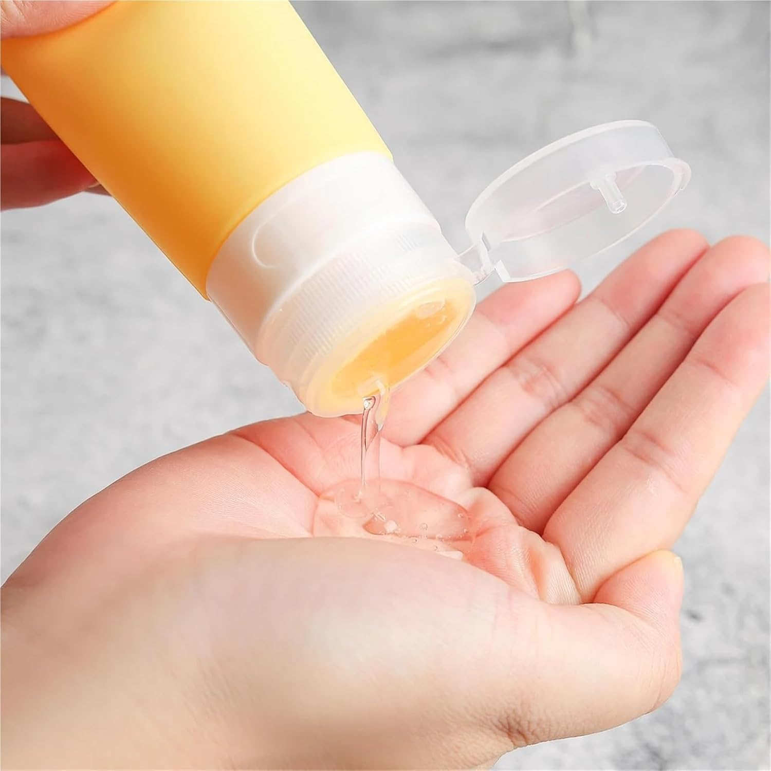 Uoffis 16 Pcs Silicone Travel Bottles Set, Reusable Squeeze Bottles, Leak Proof Valve, Easy to Clean Silicone Bottle for Toiletries for Shampoo, Lotion & Cosmetics(Yellow) image number 4