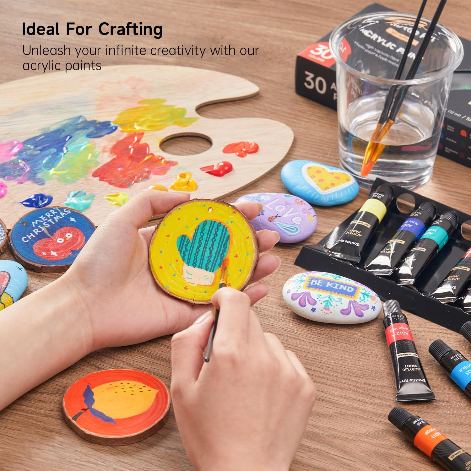 Shuttle Art Acrylic Paint Set, 30 X12Ml Tubes Artist Quality Non Toxic Colours Acrylic Paint, Great for Kids Adults Professional Painting on Canvas Wood Clay Fabric Ceramic Crafts image number 5